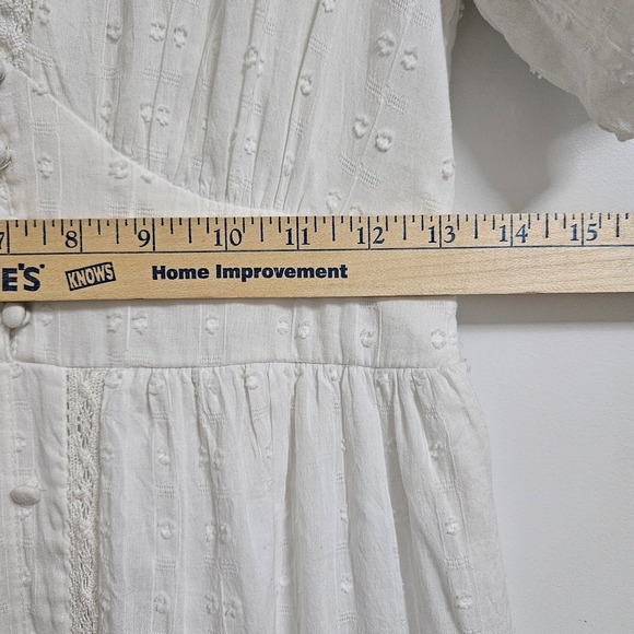 Jessica Simpson Maxi Dress Womens S White Swiss Dot Puff Sleeve Cotton Boho Lace - Picture 12 of 15